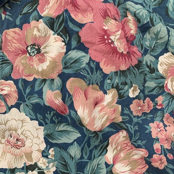 Vintage 90s Dark Floral Button Up Shirt Blue Pink Green Peter Pan Collar Cottage - Picture 8 of 11